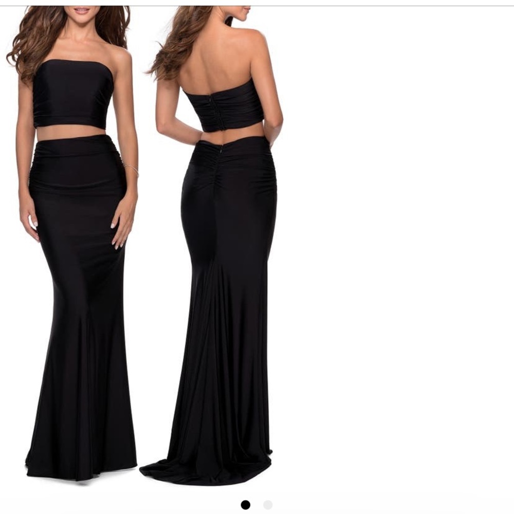 NEW La Femme Two Piece Strapless Trumpet Gown Dress Black 6